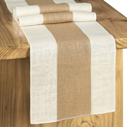 Burlap Table Runner - Rustic Farmhouse Decor With Macrame and Jute Woven Fabric, Light Color Edge 12x108 Inches