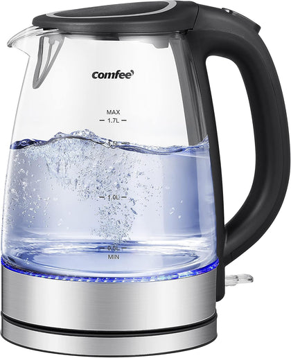 Glass Electric Tea Kettle & Hot Water Kettle Electric, 2200 W 1.7L Capacity Electric Kettle with LED Indicator, Fast Boil Auto Shut-Off and Boil-Dry Protection