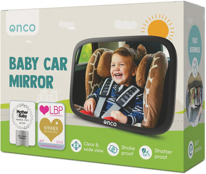 Onco Baby Car Mirror - Peace of Mind to Keep an Eye on Baby in a Rear Facing Child seat - Premium Black Frame