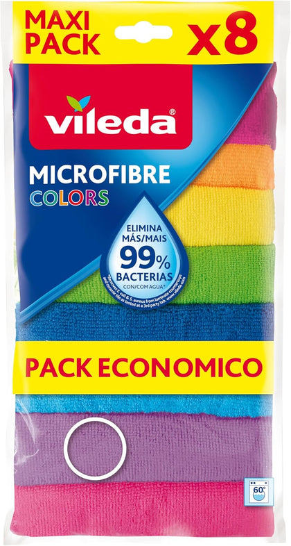 Vileda Microfibre Cloth, Absorbent, Hygienic, Versatile, Durable & Washable 30x30cm - 8 Pcs