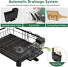 Dish Drainer Rack, 2 Tier Dish Drainer with Drip Tray and Drainer Mat, Stainless Steel Dish Rack with Utensil Holder, Swivel Spout, Draining Board for Kitchen Counter, Black