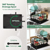 Dish Drainer Rack, 2 Tier Dish Drainer with Drip Tray and Drainer Mat, Stainless Steel Dish Rack with Utensil Holder, Swivel Spout, Draining Board for Kitchen Counter, Black