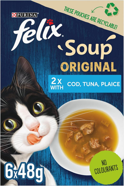 Purina Felix SOUP Orignal 2x with Cod, Tuna and Plaice, 48 gm, Pack of 6