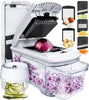 All-in-1 Vegetable Chopper, Mandoline Slicer & Cheese Grater - French Fry Cutter & Veggie Dicer - Cheese Slicer - Includes Bonus Handheld Spiralizer (6 in 1, Black/White)