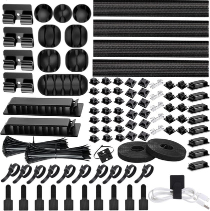 [313Pcs] Cable Management Kit by Topavatop, إدارة الكابلات Desk Cord Organizer, 67 Adhesive Wire Clips, 22 Reusable Cable Strap, 4 Cord Sleeves Split, 200 Nylon Wire Zip Ties for TV Office, Black