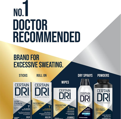 Certain Dri Prescription Strength Clinical Antiperspirant - Doctor Recommended Hyperhidrosis Treatment - 72 Hour Protection from Excessive Sweating - Roll-On - 1.2 Fl Oz - Pack of 1