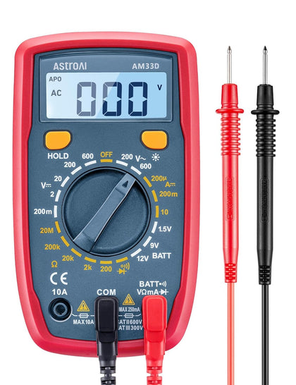 AstroAI Digital Multimeter Voltmeter Ohmmeter Ammeter Multi Tester Meter with Backlit LCD Electronic Test Meter Measures Voltage, Current, Resistance; Tests Continuity, Diode