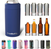 Universal Buddy Can Cooler - Fits All - For Regular 12 & 16 oz or Slim-Size Bottles - Insulated Double-Walled Stainless Steel Koozie (Navy)
