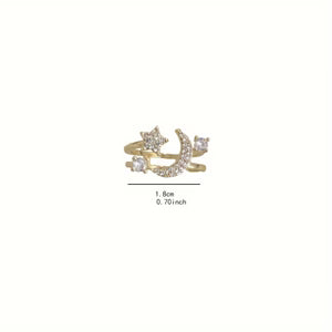 Chic Star Moon Rhinestone Ring, Retro & Minimalist Style, Daily Party Wear, Ideal Ramadan Gift