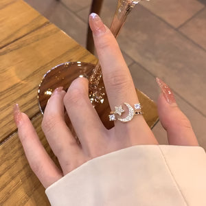 Chic Star Moon Rhinestone Ring, Retro & Minimalist Style, Daily Party Wear, Ideal Ramadan Gift