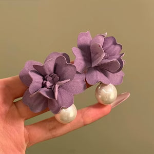 Dreamy Ethereal Sweet Purple Flower Pendant With Pearl Stud Earrings