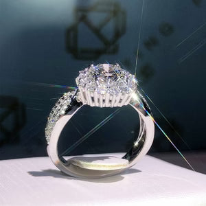 New Womens Three Row Full Crystal Moissanite Simulated Diamond Open Ring