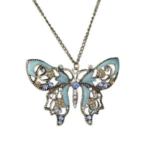 Retro Hollow-Out Dripping-Oil Butterfly Sweater Chain Necklace