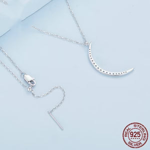 S925 Sterling Silver Crescent Moon Jewelry Necklace With Platinum Plating And Zircon