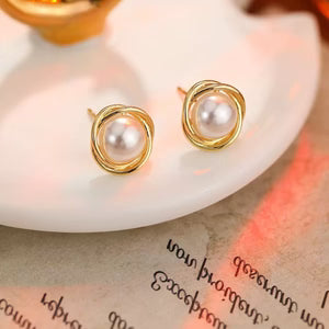 Silver Needle Planet Freshwater Pearl Stud Earrings High-End