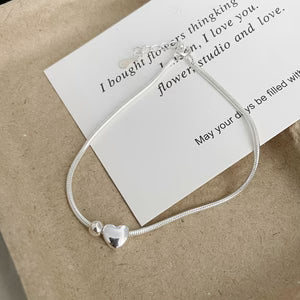 Simple Sterling Silver Heart Shaped Small Bead Bracelet For Women Heart Shaped Snake Chain