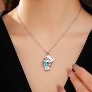 Stainless Steel Crystal Pendant Necklace For Women Colorful Gemstone Geometric Choker Jewelry