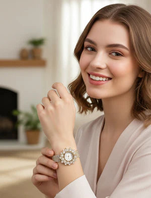Elegant Pearl Halo Watch