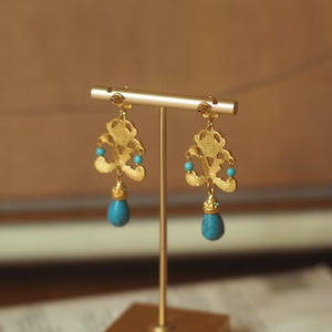 Vintage Palace Style Turquoise Earrings - Handcrafted Floral Carved Drop Earrings