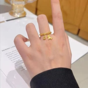 Women's Lucky Gold Horse Coin Ring, Open Adjustable Index Finger Band, Horse Year Zodiac Birth Year Fortune Ring